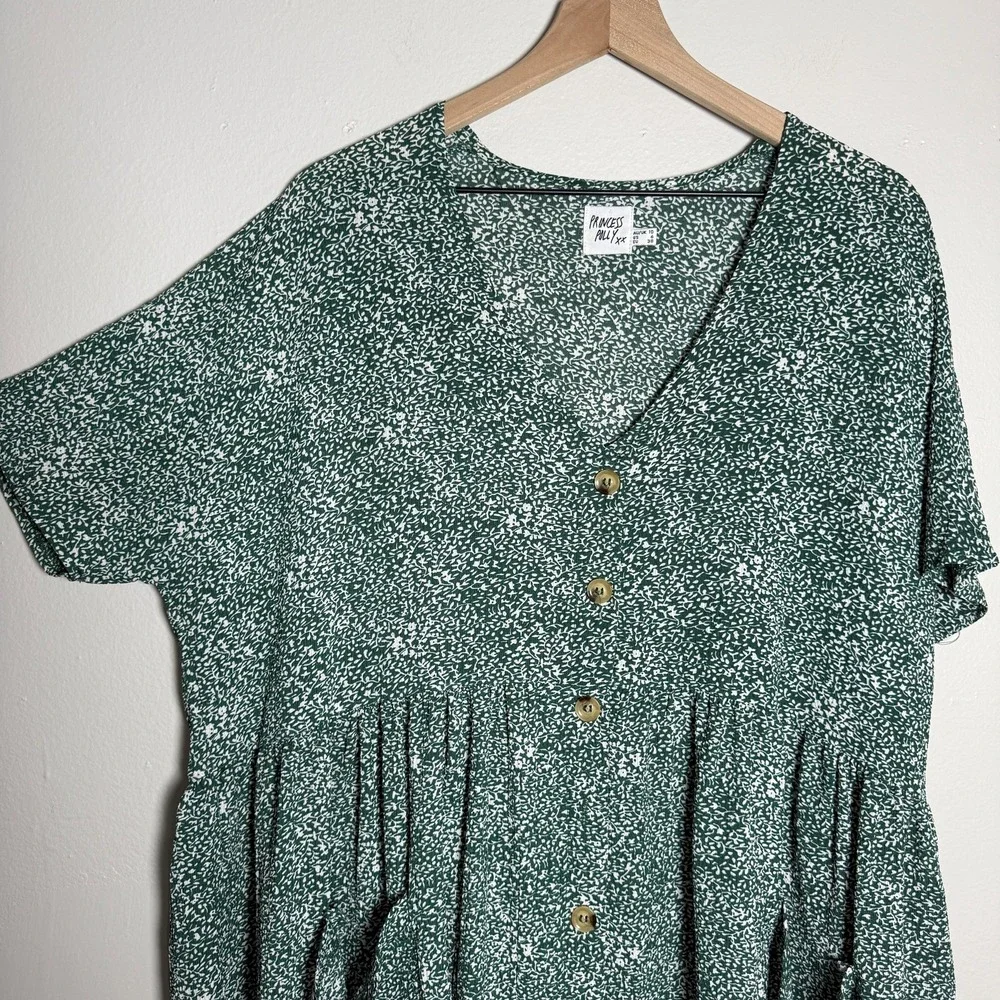 Princess Polly Womens Mini Shirt Dress 6 Green Floral Button Up Brunch‎ Flowy - Picture 8 of 10